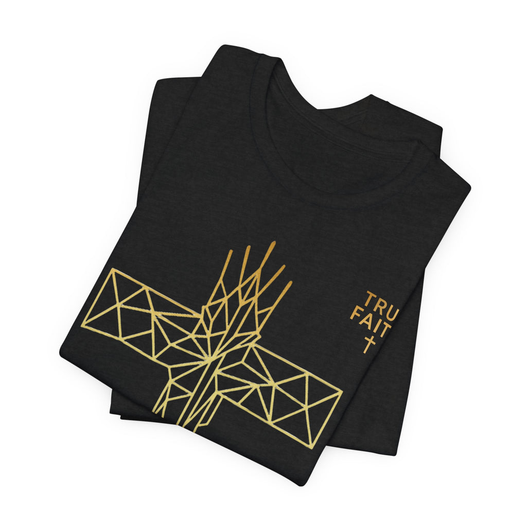 Geometric Gold Cross T-Shirt — Minimal Christian Faith Tee