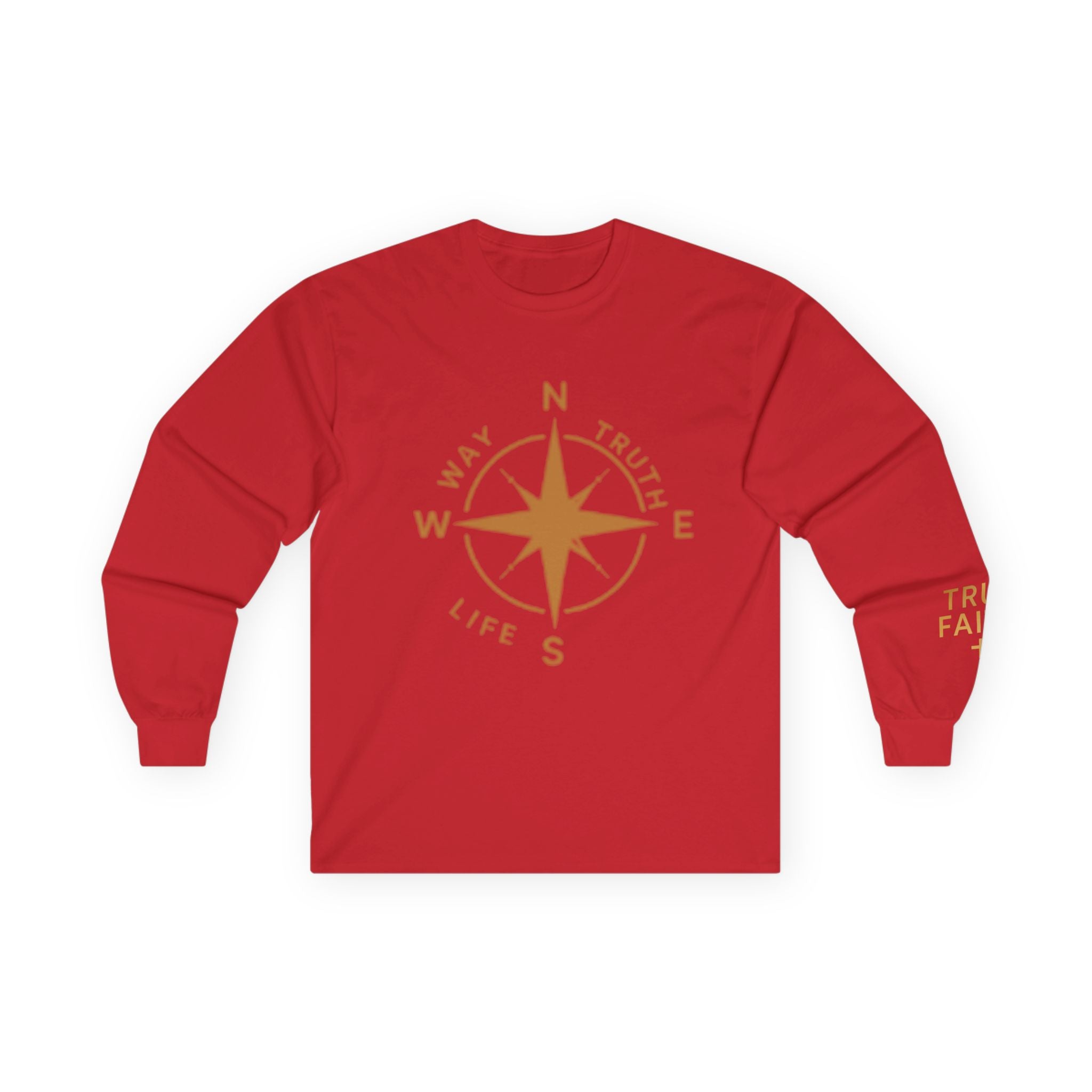 Compass Rose Long Sleeve Tee — "Way, Truth, Life" Inspirational Graphic