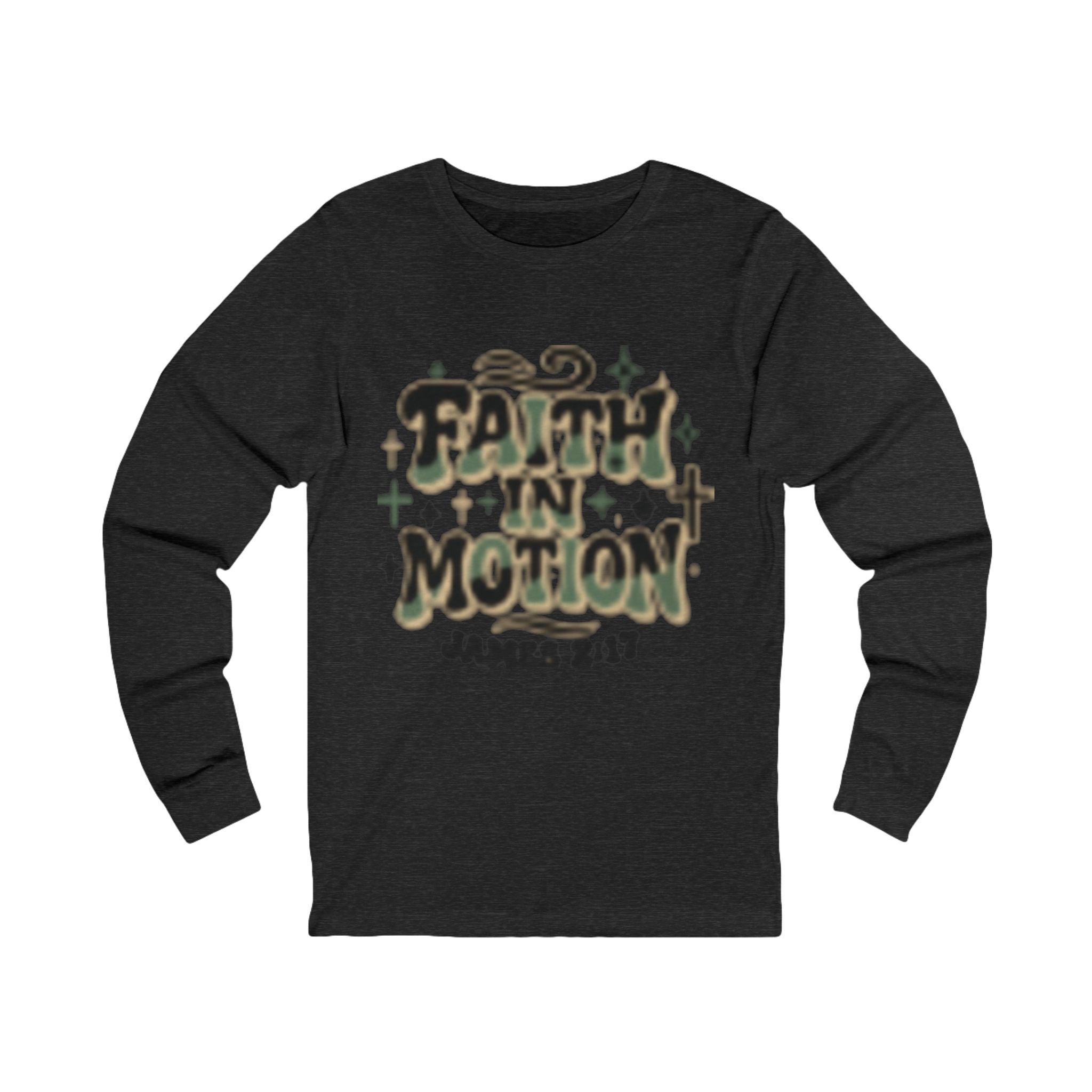 Faith in Motion Long Sleeve Tee — James 2:17 Christian Graphic Shirt