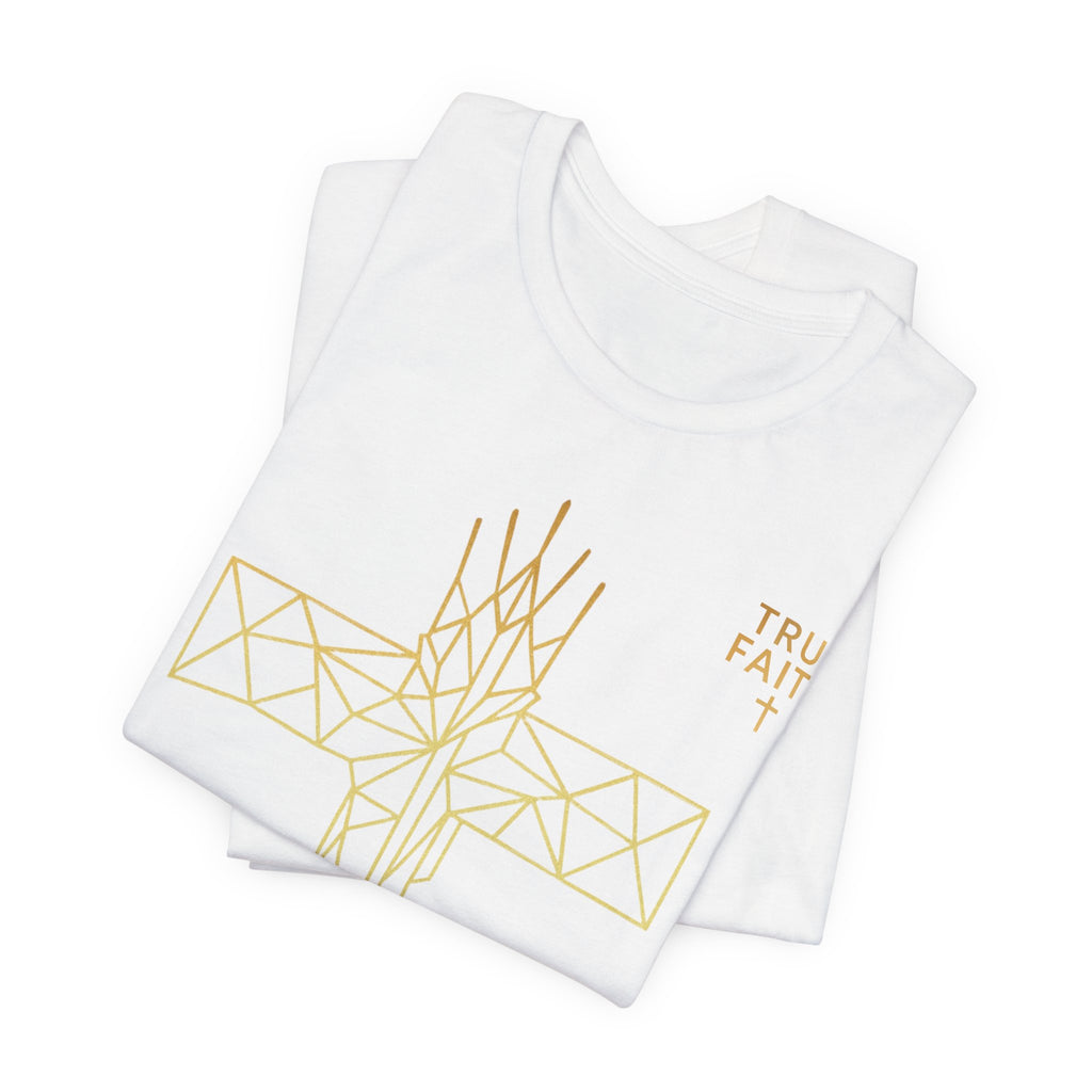 Geometric Gold Cross T-Shirt — Minimal Christian Faith Tee