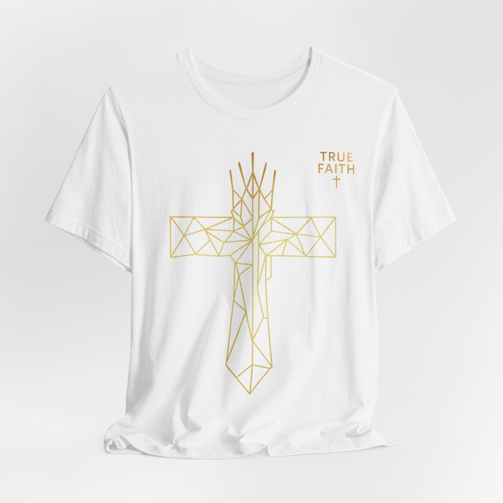 Geometric Gold Cross T-Shirt — Minimal Christian Faith Tee