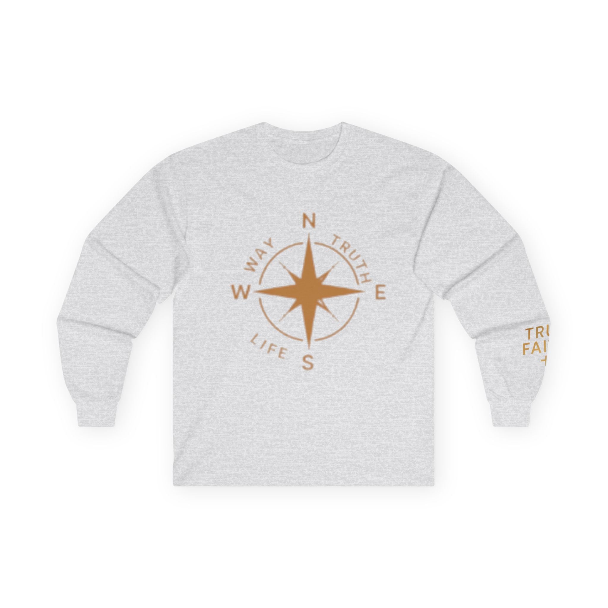 Compass Rose Long Sleeve Tee — "Way, Truth, Life" Inspirational Graphic
