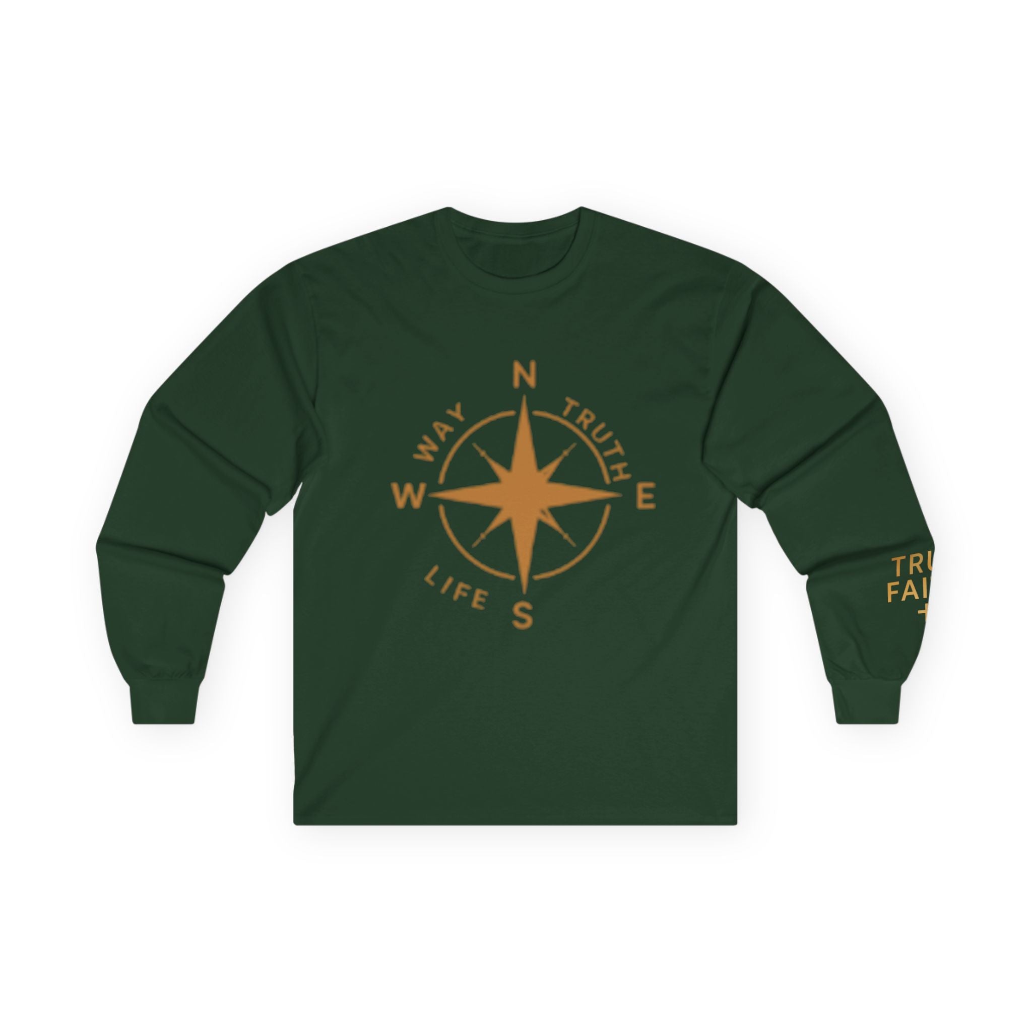 Compass Rose Long Sleeve Tee — "Way, Truth, Life" Inspirational Graphic