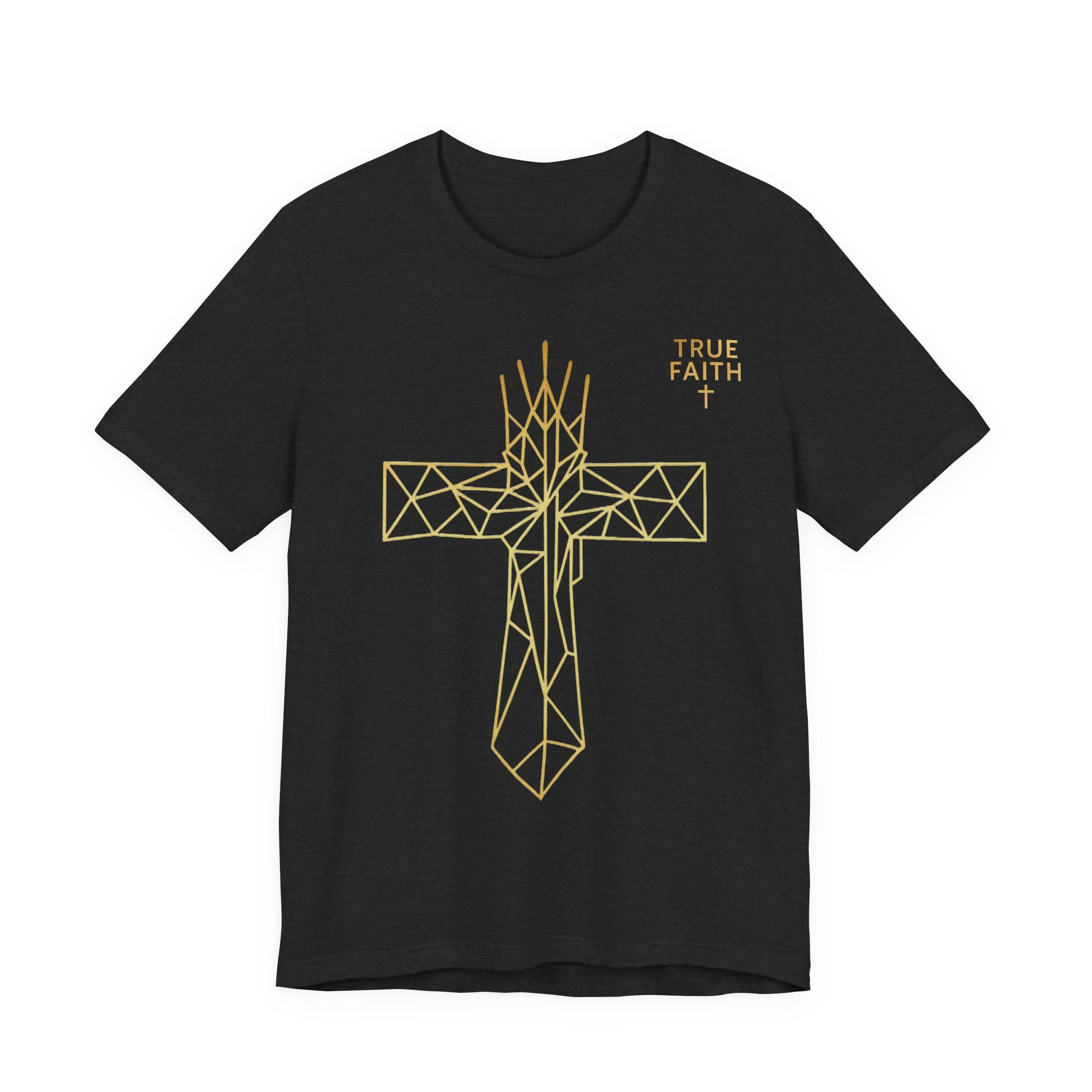 Geometric Gold Cross T-Shirt — Minimal Christian Faith Tee
