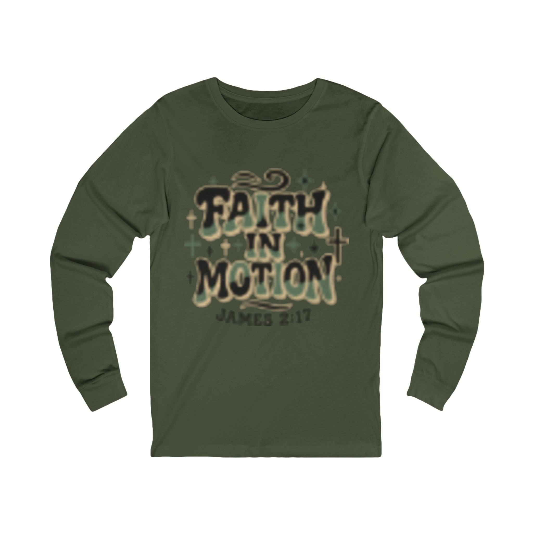 Faith in Motion Long Sleeve Tee — James 2:17 Christian Graphic Shirt