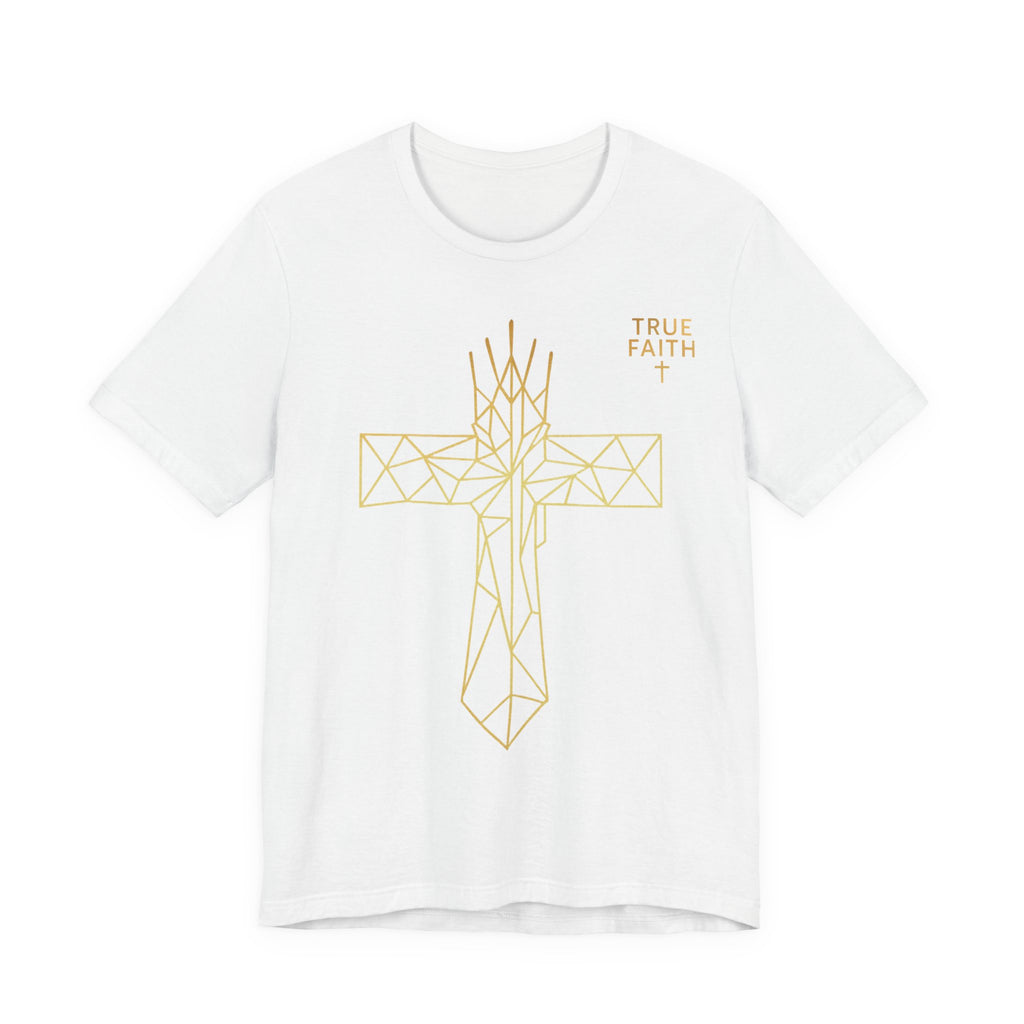 Geometric Gold Cross T-Shirt — Minimal Christian Faith Tee