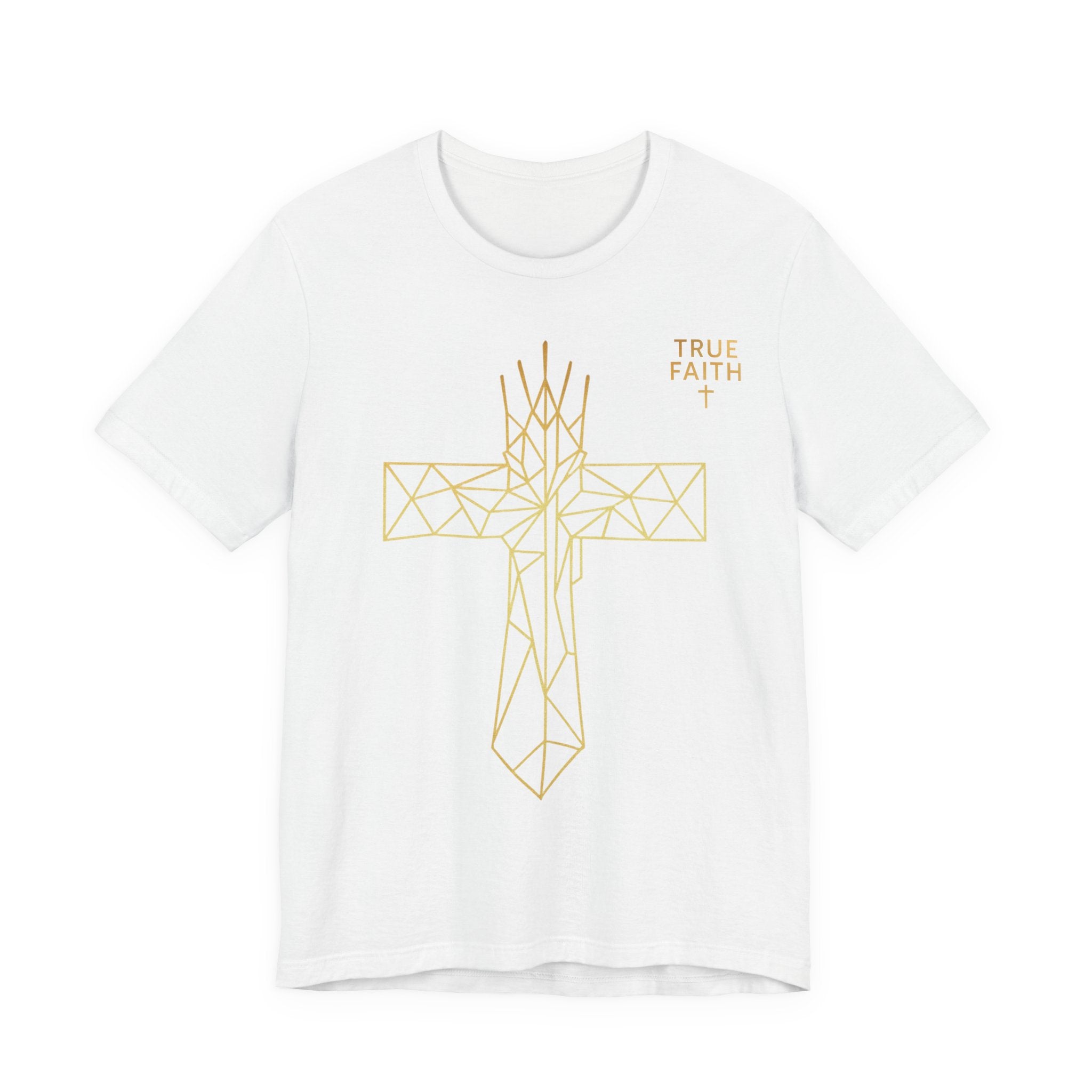 Geometric Gold Cross T-Shirt — Minimal Christian Faith Tee
