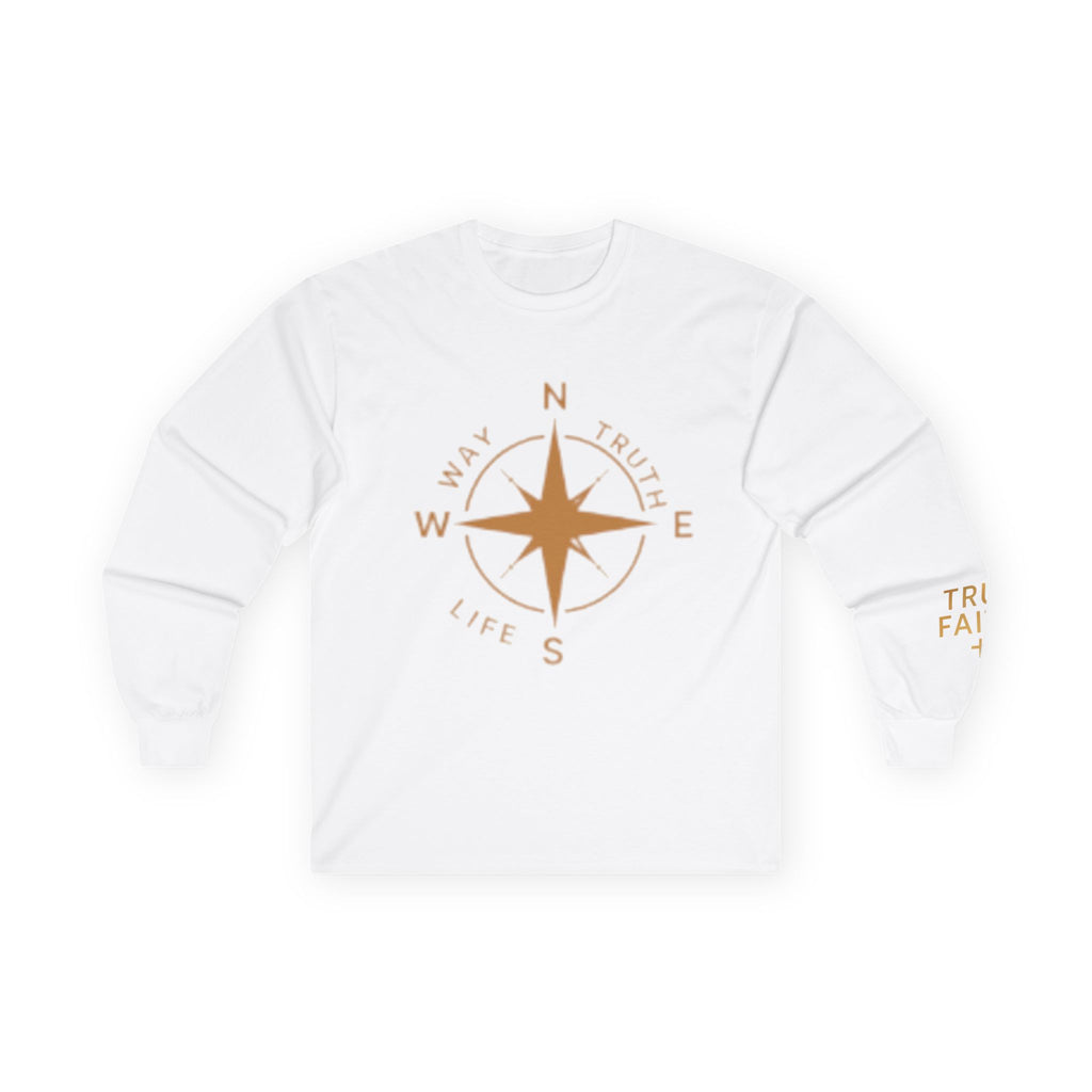 Compass Rose Long Sleeve Tee — "Way, Truth, Life" Inspirational Graphic