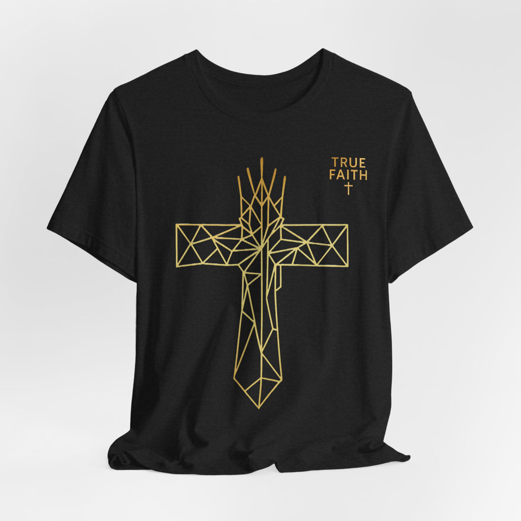 Geometric Gold Cross T-Shirt — Minimal Christian Faith Tee