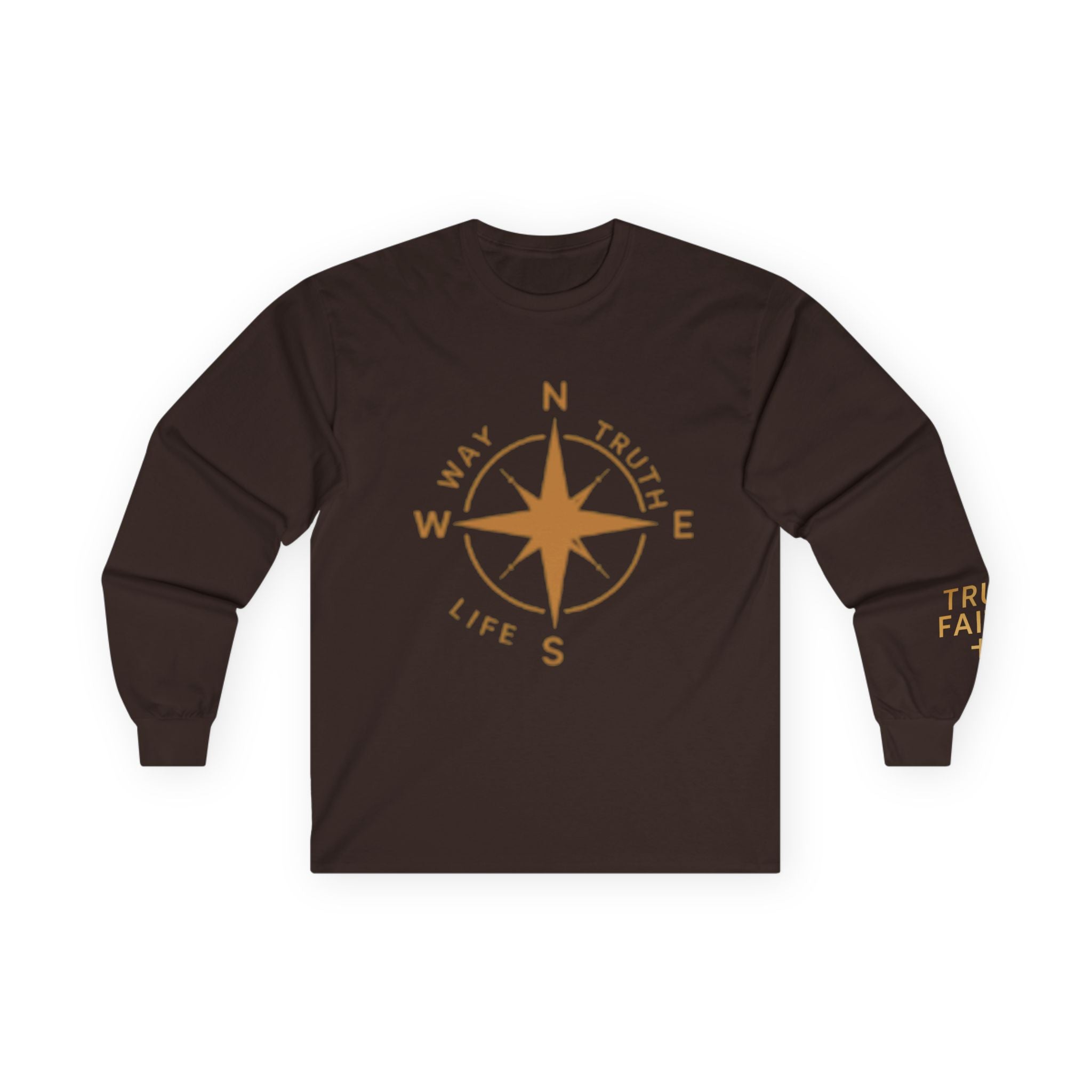 Compass Rose Long Sleeve Tee — "Way, Truth, Life" Inspirational Graphic