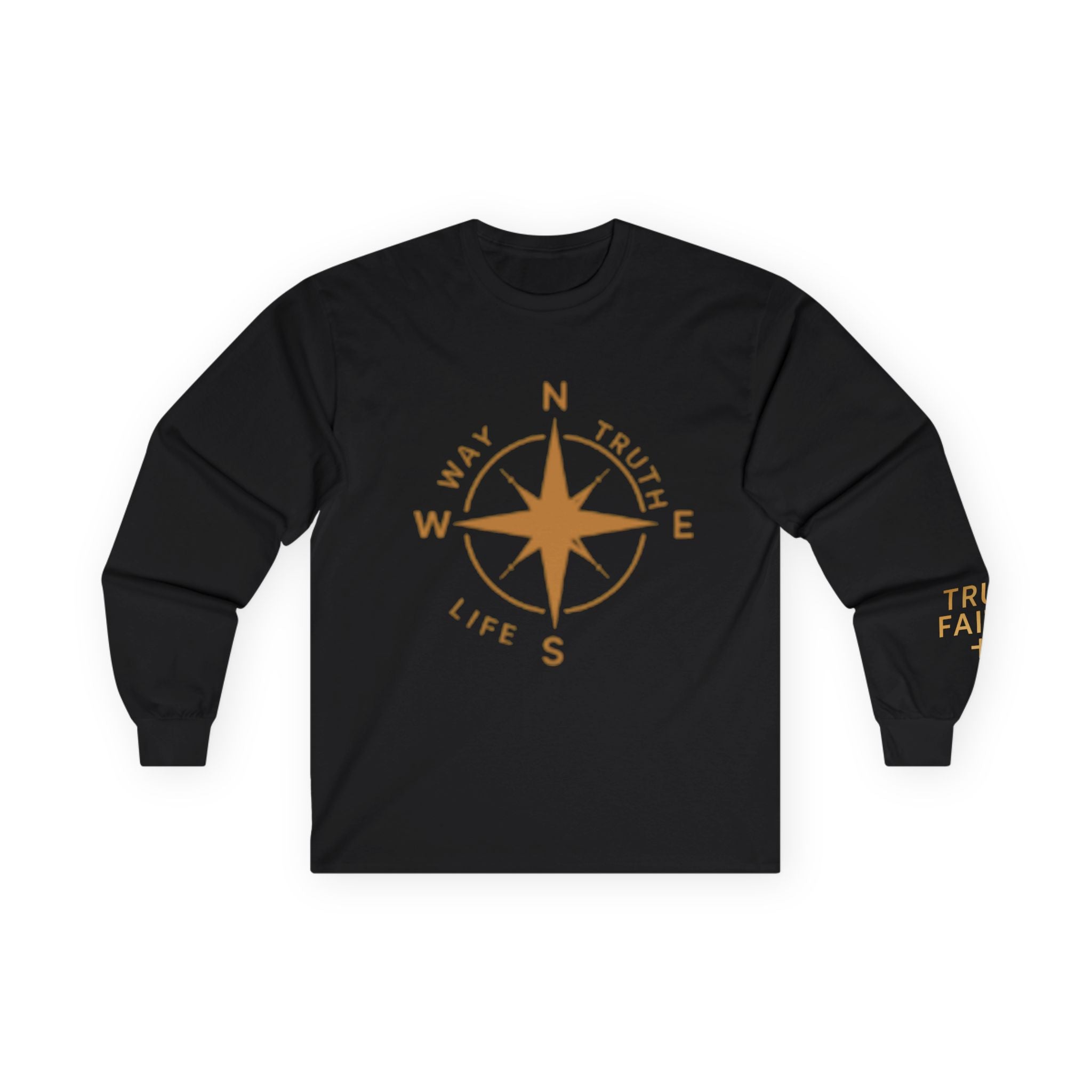 Compass Rose Long Sleeve Tee — "Way, Truth, Life" Inspirational Graphic