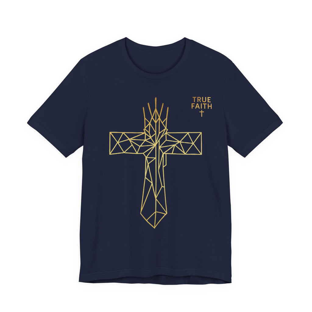 Geometric Gold Cross T-Shirt — Minimal Christian Faith Tee