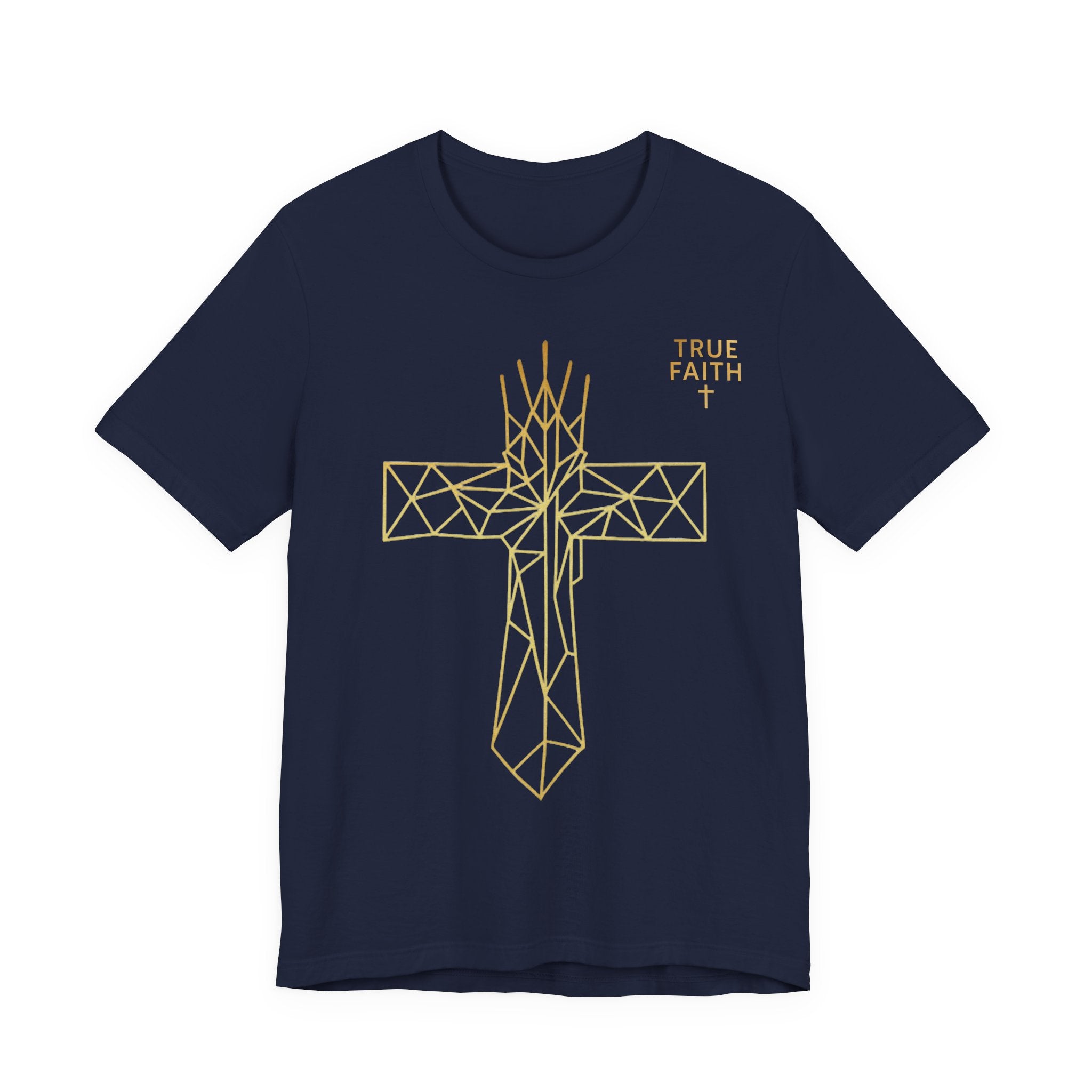 Geometric Gold Cross T-Shirt — Minimal Christian Faith Tee