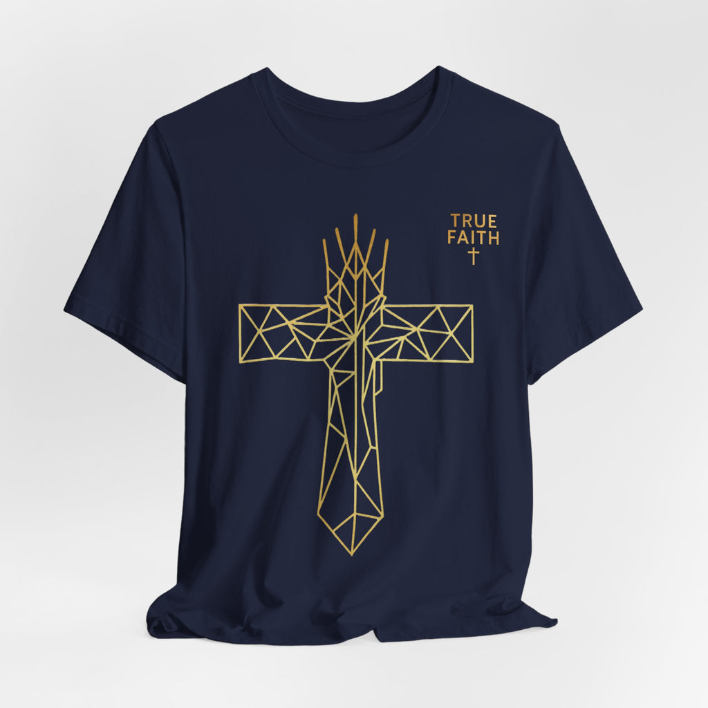 Geometric Gold Cross T-Shirt — Minimal Christian Faith Tee