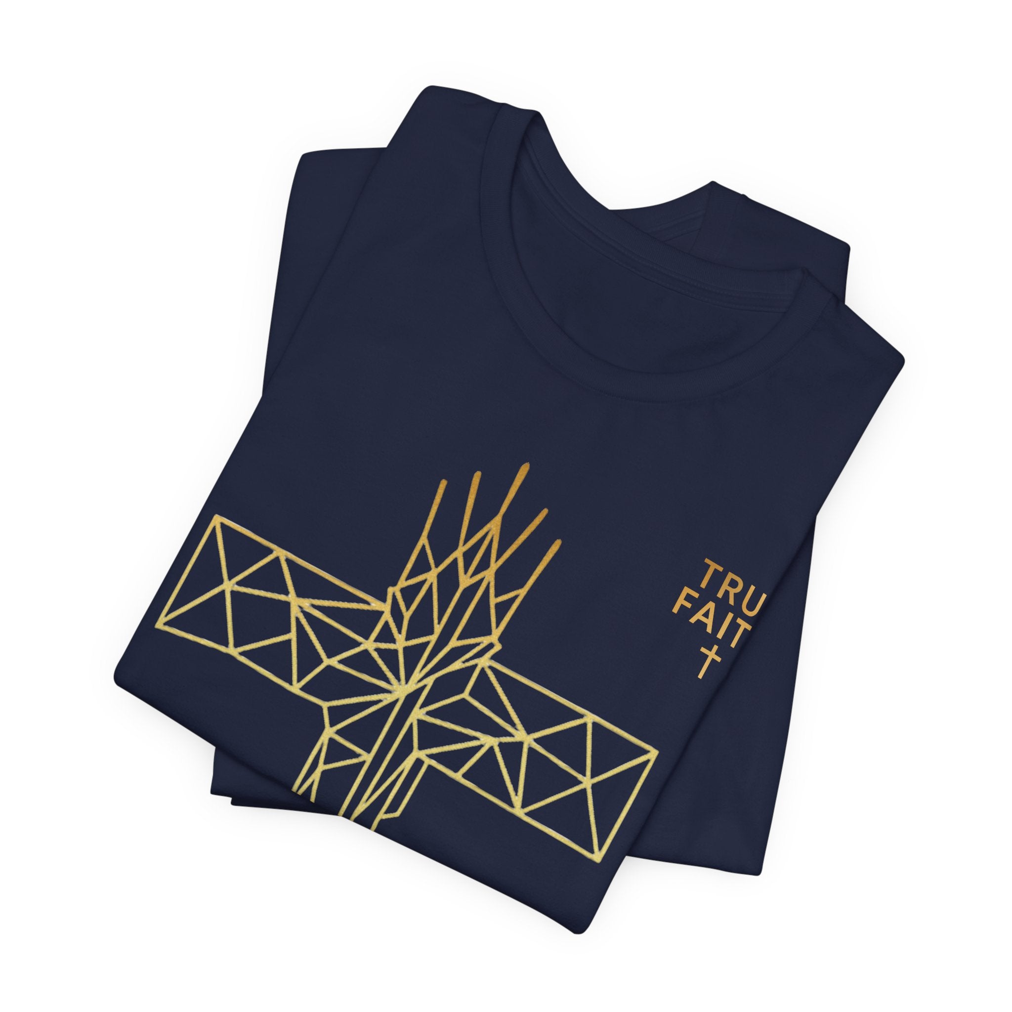 Geometric Gold Cross T-Shirt — Minimal Christian Faith Tee